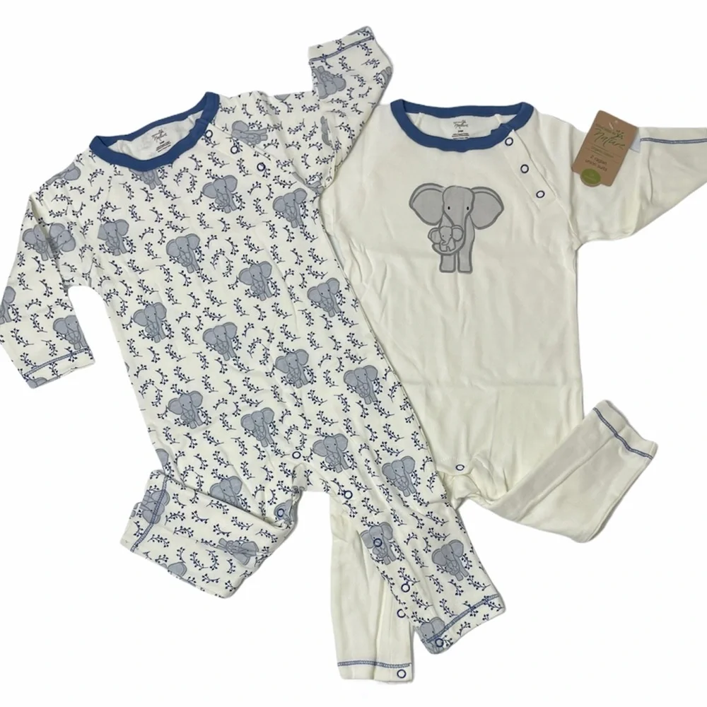 Organic Cotton One Piece Outfits Happy Elephant Luxury Infant Clothes 2 Pc Set